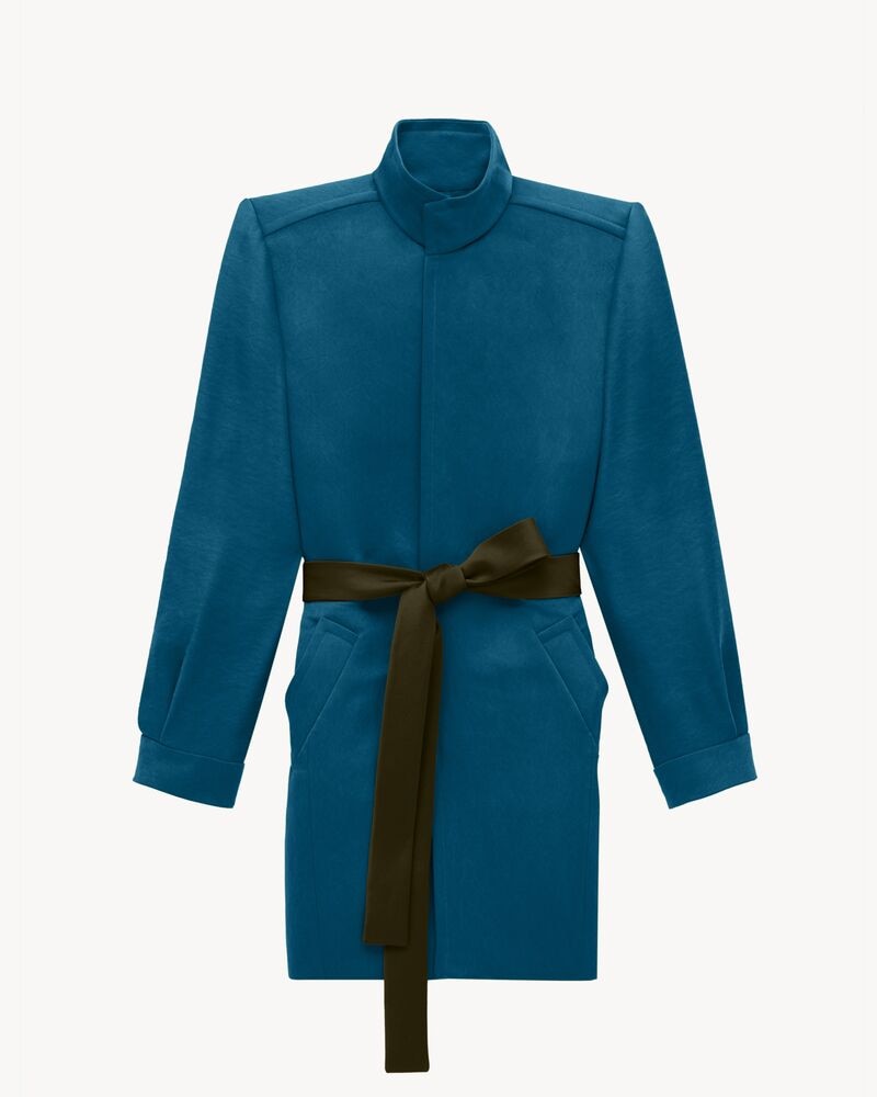 belted coat in silk satin
