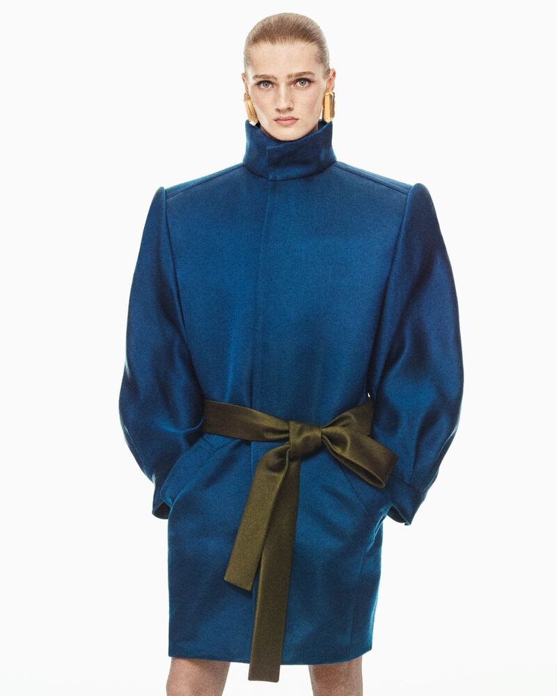 belted coat in silk satin