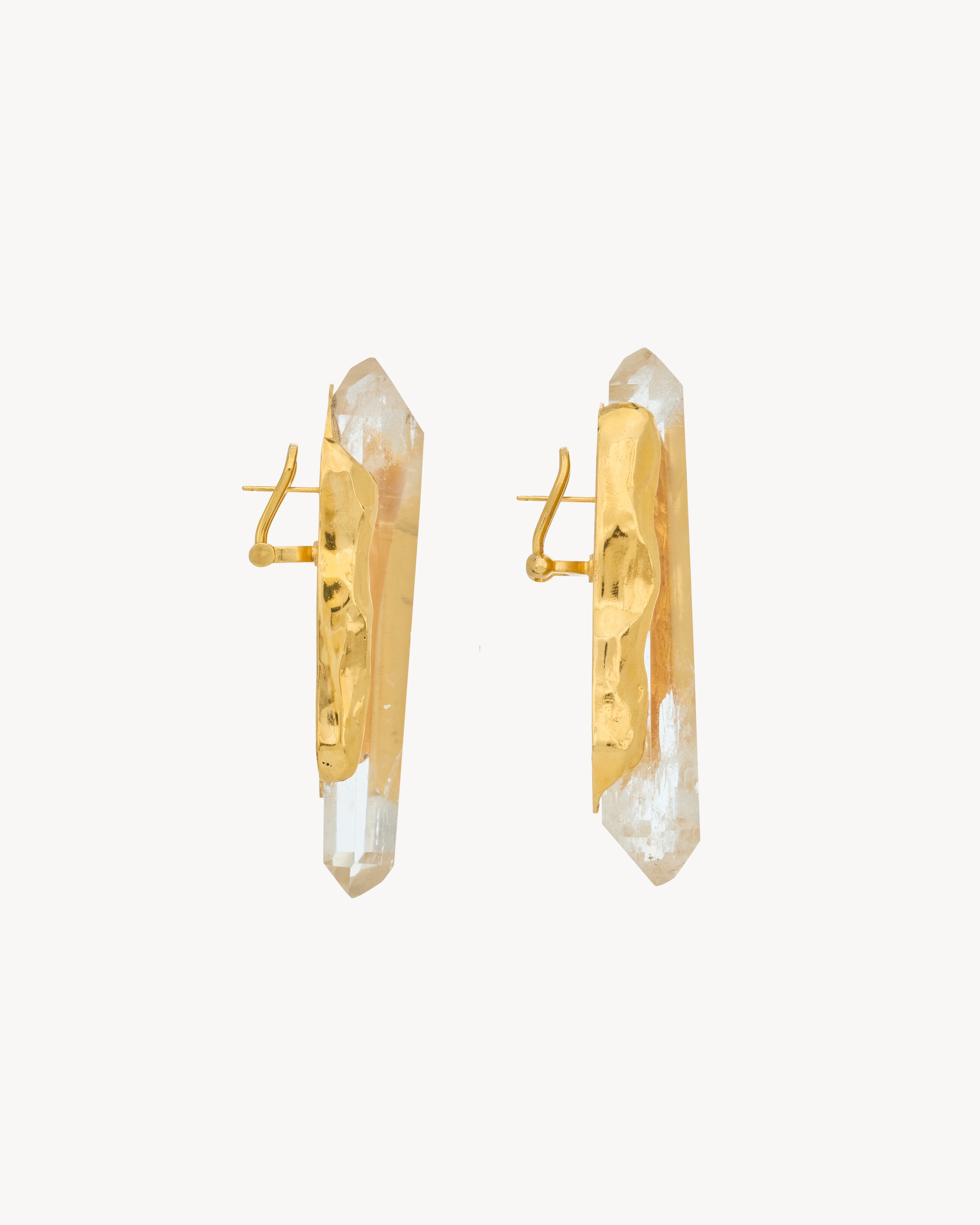 obelisk earrings in crystal rock and metal