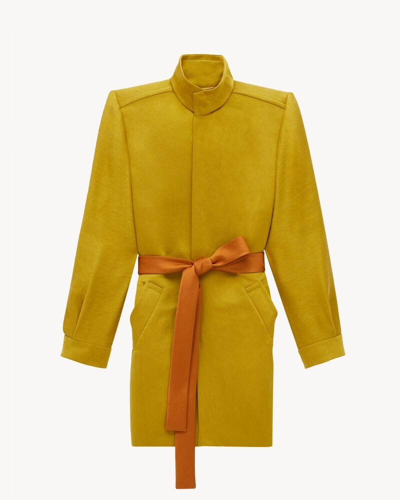 belted coat in stonewash silk satin