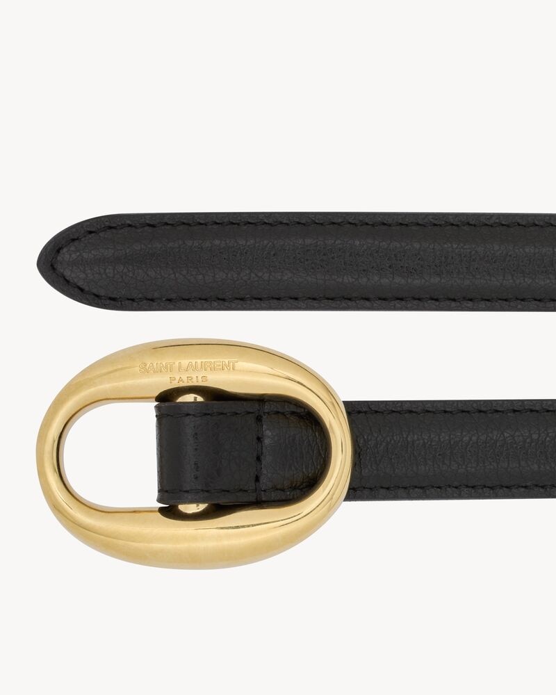 oval buckle thin belt in smooth leather