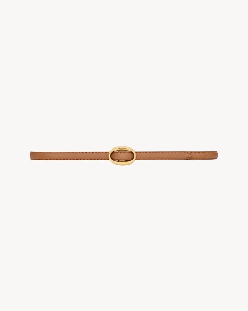 oval buckle thin belt in leather