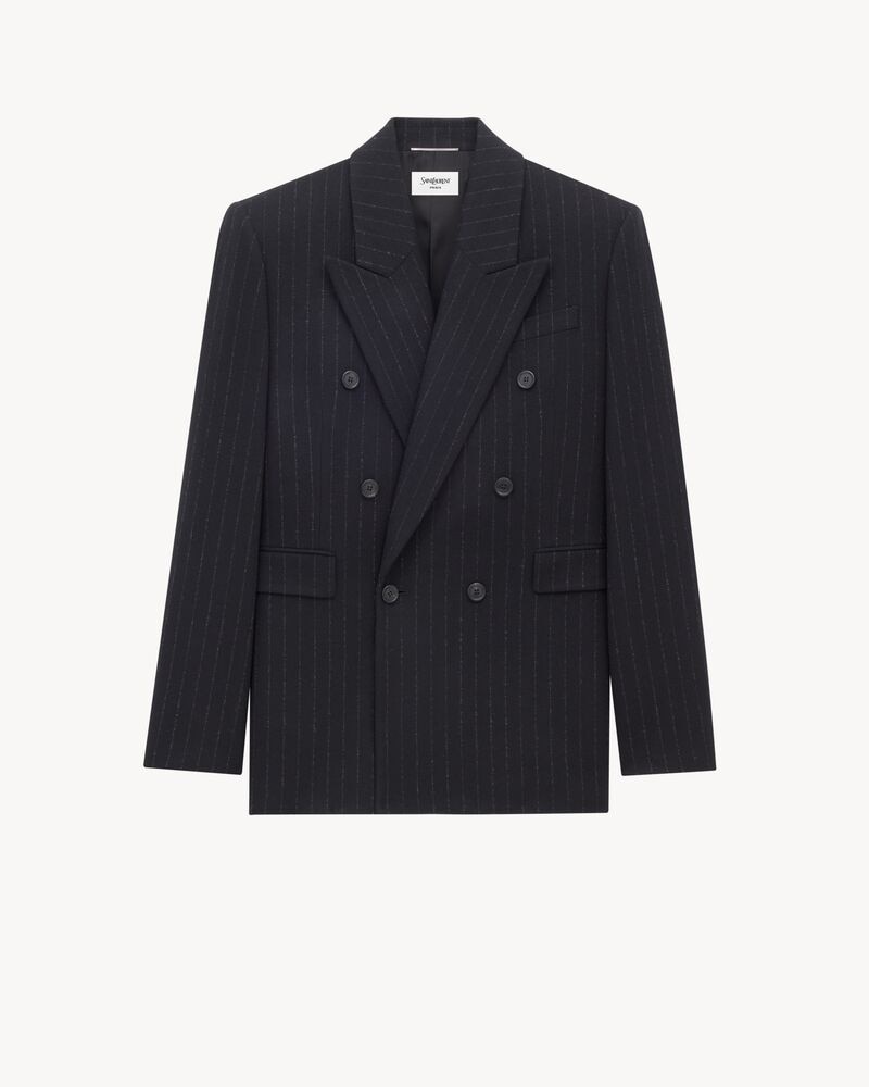 pinstripe jacket in brushed wool and cashmere flannel