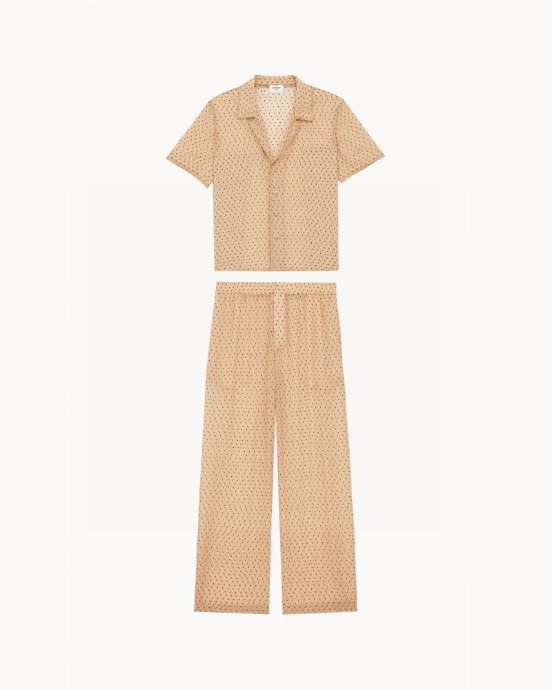 pajama set in dotted silk chiffon