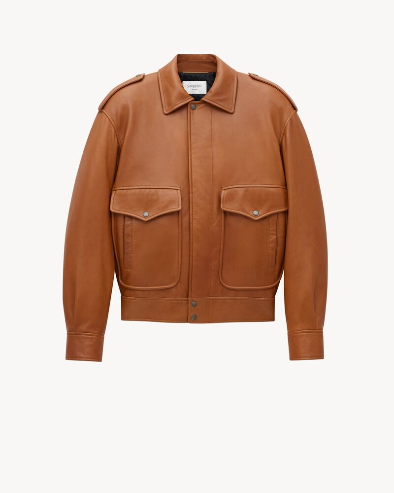 oversized jacket in shiny plunged lambskin