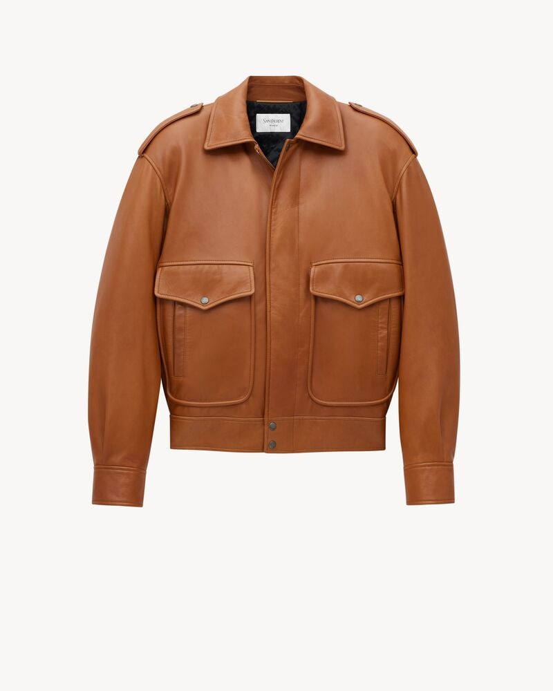 oversized jacket in shiny plunged lambskin