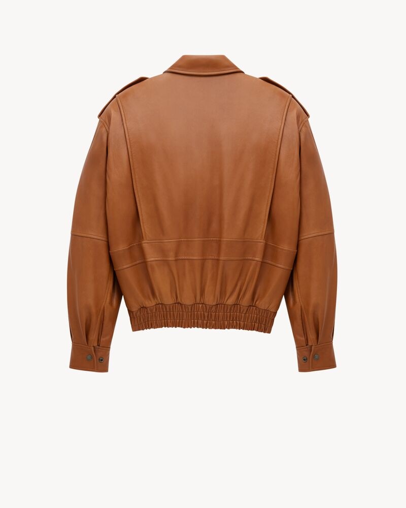 oversized jacket in shiny plunged lambskin