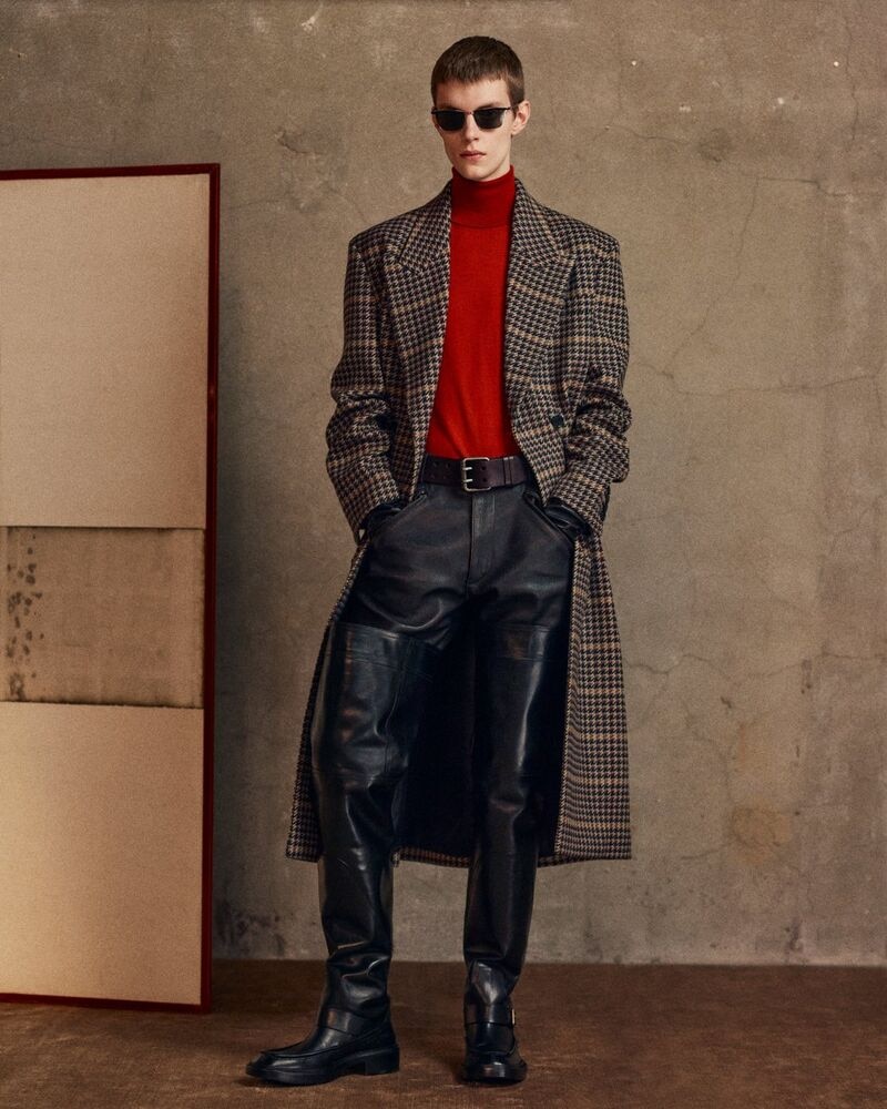 long coat in wool check